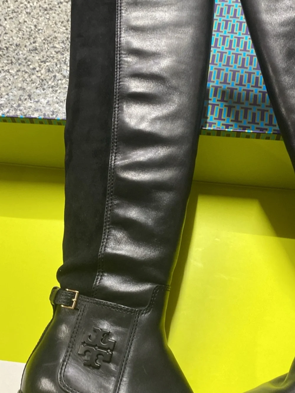 Tory Burch Black Leather Over-the-Knee Riding Boots with Side Zip